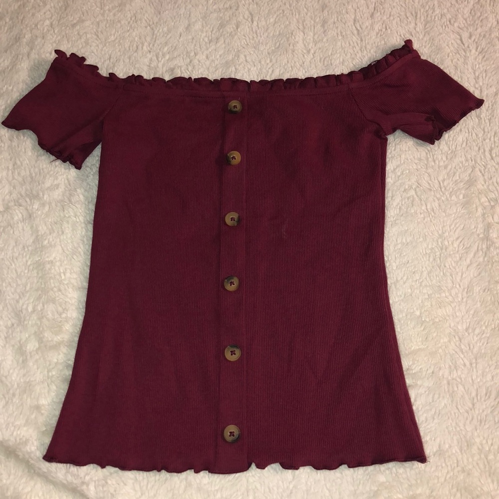 Maroon off-the-shoulder top